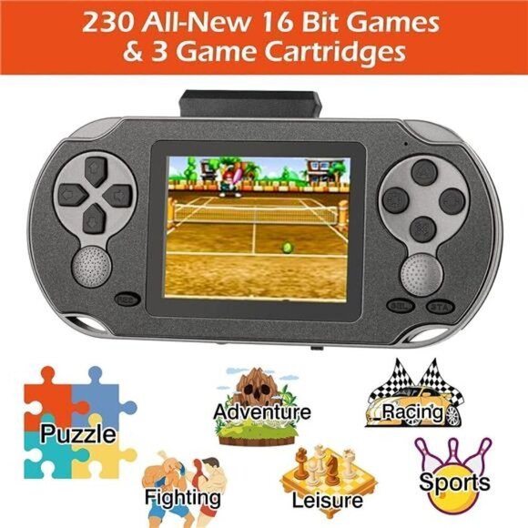 16 Bit Handheld 230 Games Console System Kids Adults, 3.0'' Large Screen HD NEW - Picture 1 of 6